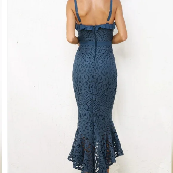 Lady Black Tie Blue Steel Lace Midi Dress Size 4 - Picture 7 of 9